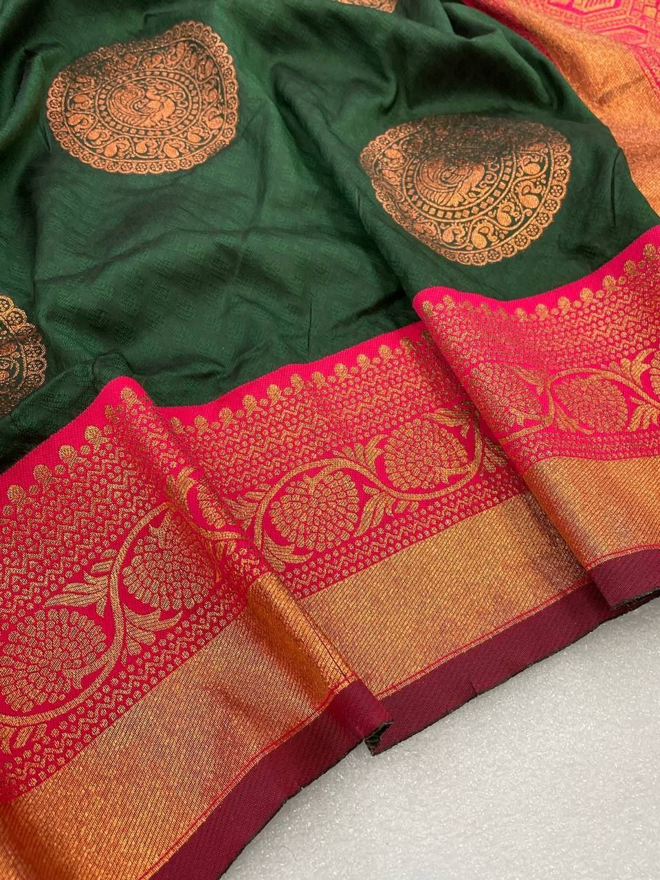 Pure Banarasi Copper Zari Weaving Colour Saree With Heavy Brocade Blouse