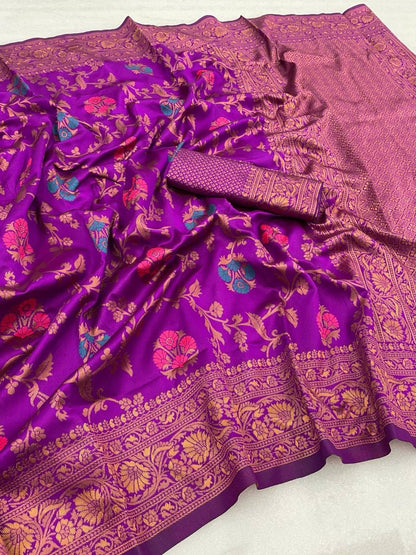 Amethyst Dream Pure Banarasi with Copper Zari Soft Silk & Luxurious Brocade Blouse & Border