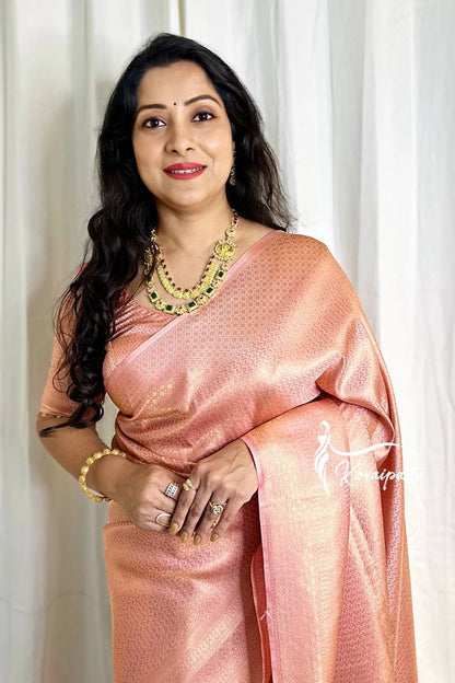Rose Dream Pure Banarasi with Copper Zari Soft Silk & Luxurious Brocade Design