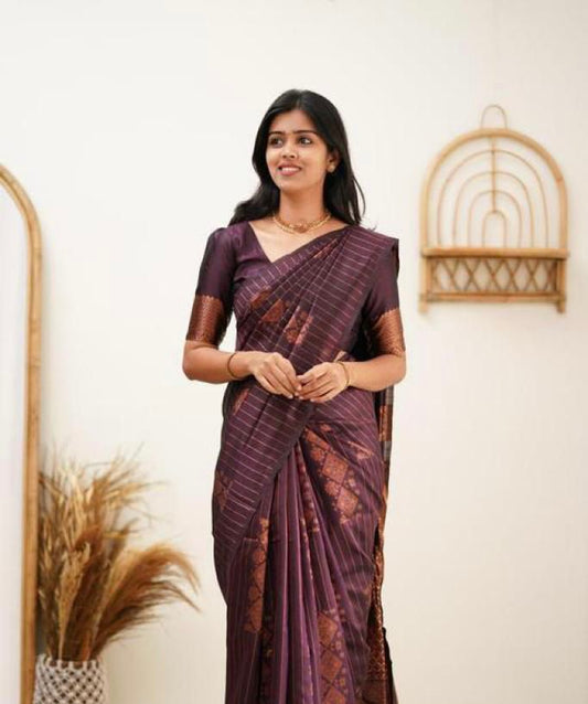 Purple Pure Silk Saree With Attractive Blouse Piece