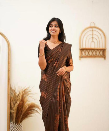 Brown Pure Silk Saree With Attractive Blouse Piece