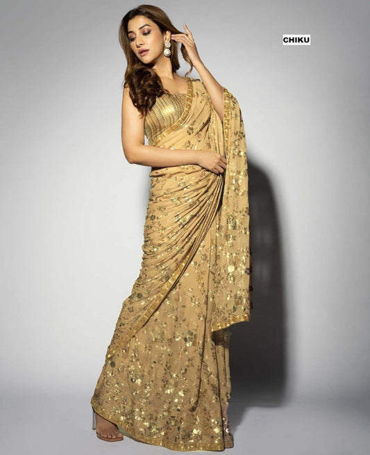 Beige Color Party Wear Sequence Work Saree