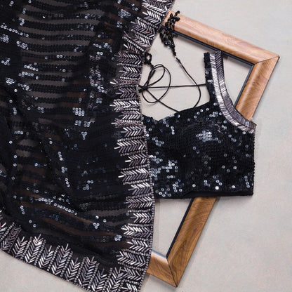 Black Color  Sequins Work Designed Saree