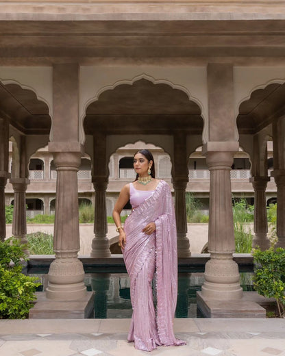 Captivating Pink Color Sequences Work Saree