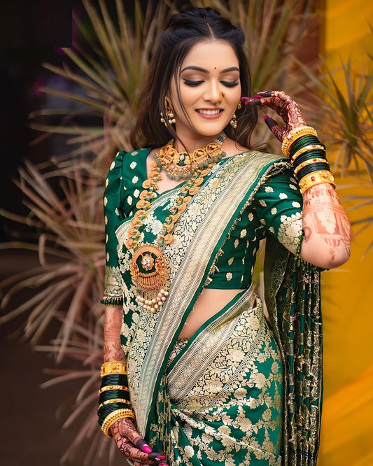 Attractive Traditional Wear Green Color Banarasi Silk Saree