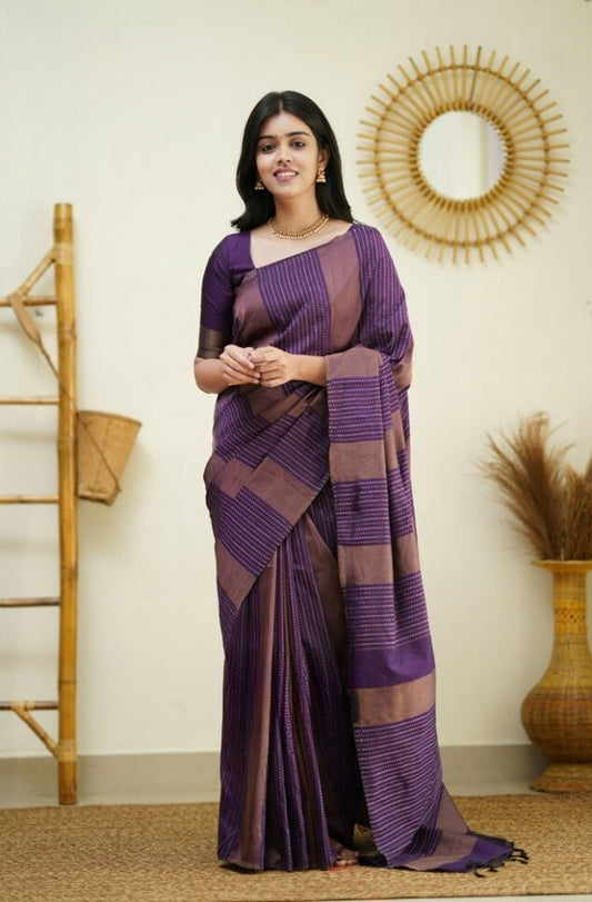 Demanding Soft Banarasi Silk Purple Color Saree