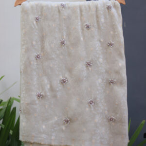 Dyeable Embroidered Tissue Fabric – Elegant, Lustrous & Customizable