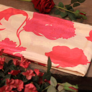 White & Pink Japanese Satin Digital Print Fabric