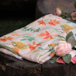 Dyeable Chinon Fabric with Digital Print & Hand Embroidery