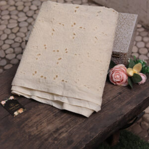 Cotton Cutwork Designer Fabric – Dyeable Chicken Pattern