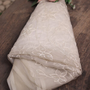 Dyeable Organza Embroidered Fabric – Lightweight & Customizable