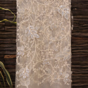 Dyeable Hand-Embroidered Net Fabric – Elegant, Lightweight & Customizable
