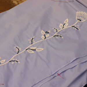 Ocean Blue Cotton Hand-Embroidered Shirt Fabric