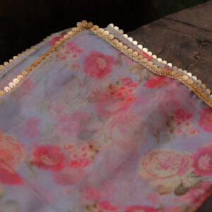 Bluish Purple Digital Print Organza Dupatta