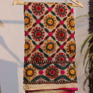 Heavy Hand-Embroidered Silk Dupatta – Multicolor Elegance